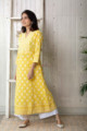 Image for Kusvaa Daf09 Saffron Yellow Screen Printed A Line Kurta Side