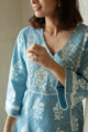 Image for Kusvaa Daf10 Glacier Blue White Crotia Lace A Line Kurta Closeup