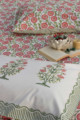 Image for Kusvaa Kpb04 Old Rose And Green Block Print Bedsheet Set Of 3 Look 1