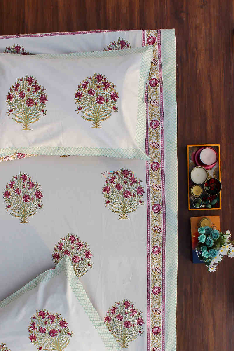 Image for Kusvaa Kpb08 Lotus Pink Jaal Bedsheet Two Pillow Covers Main