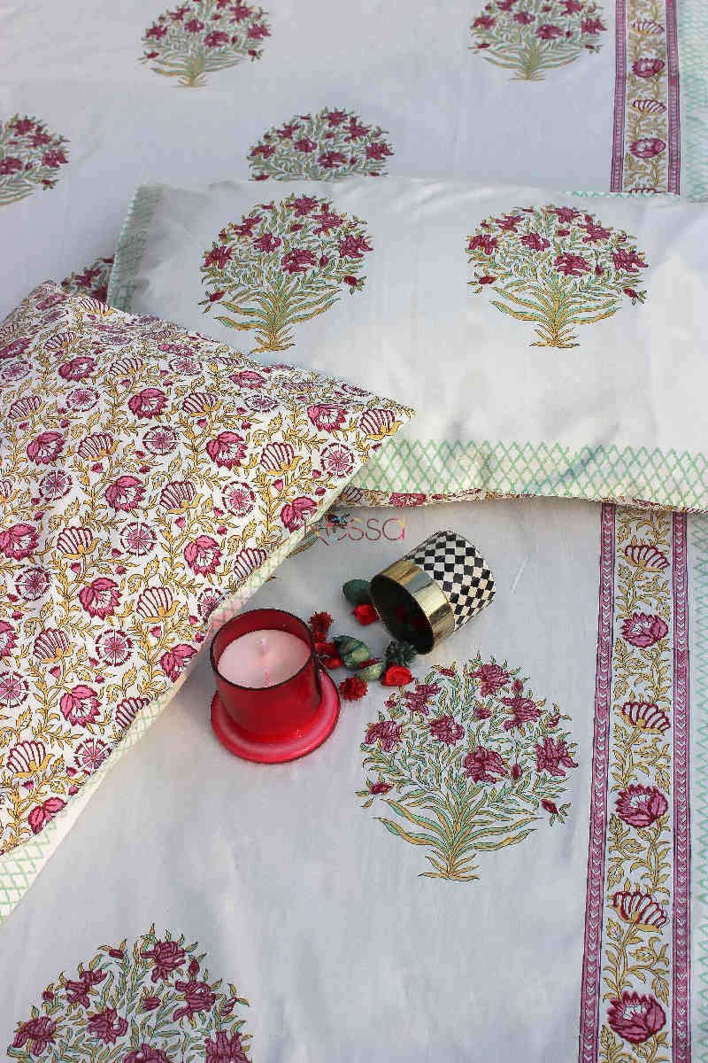 Image for Kusvaa Kpb08 Lotus Pink Jaal Bedsheet Two Pillow Covers