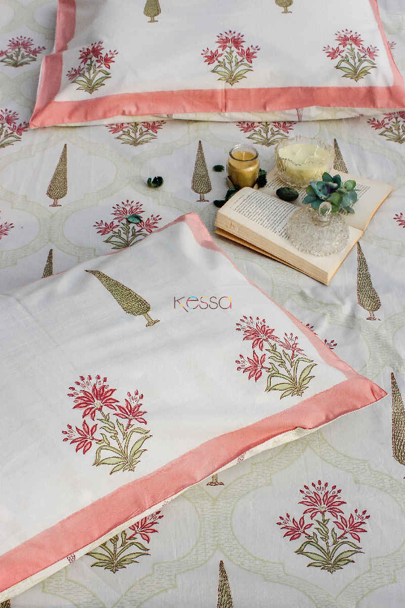 Image for Kusvaa Kpb10 Petite Orchid Green Bedsheet Two Pillow Covers Closeup