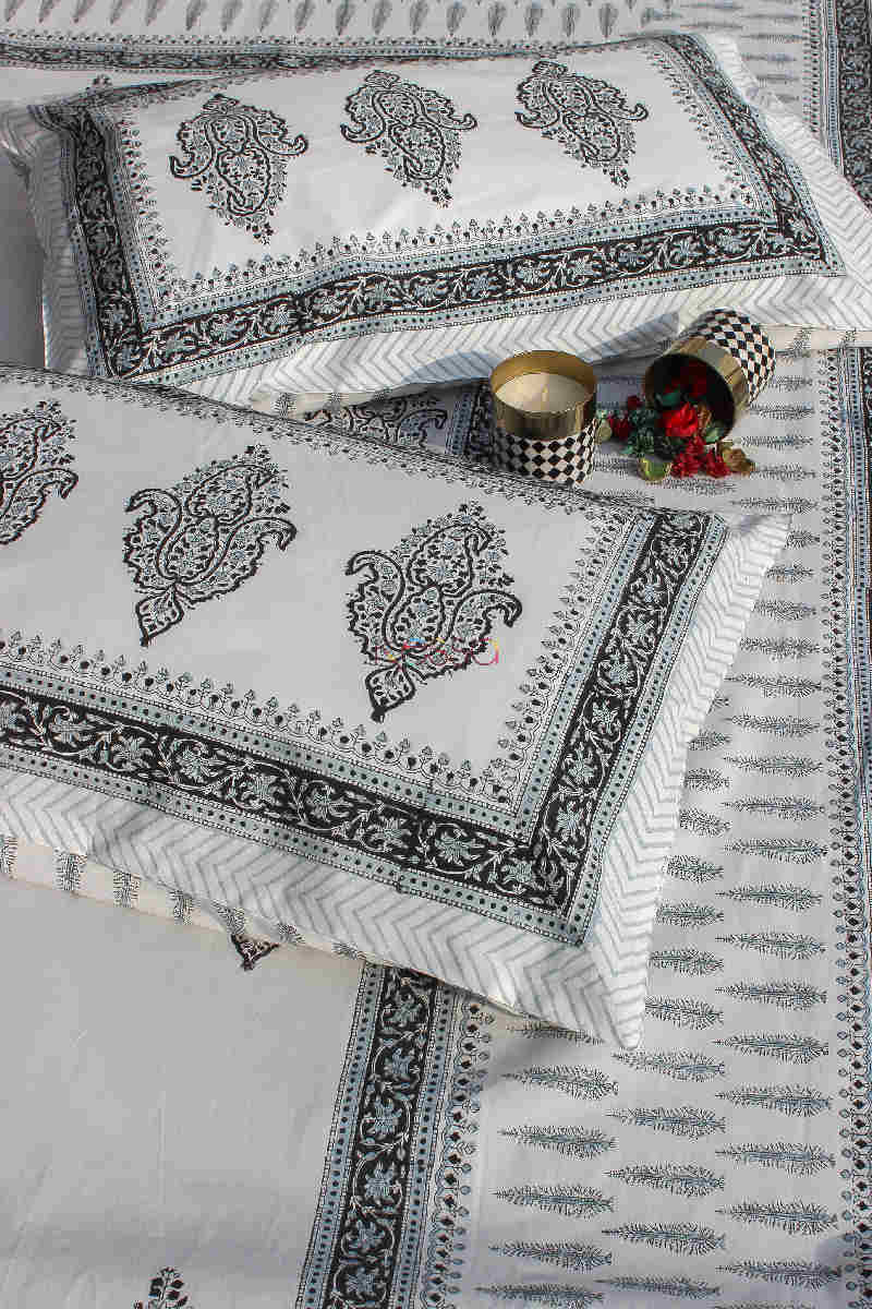 Image for Kusvaa Kpb11 Black Blue Jaal Bedsheet Two Pillow Covers 2
