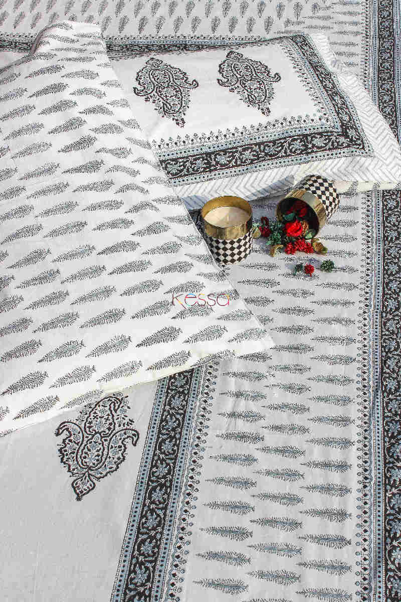 Image for Kusvaa Kpb11 Black Blue Jaal Bedsheet Two Pillow Covers 4