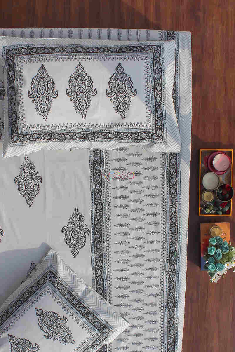 Image for Kusvaa Kpb11 Black Blue Jaal Bedsheet Two Pillow Covers Main