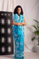 Image for Kusvaa Kunf08 Lochinvar Blue White Bengal Silk Saree Folded