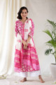 Image for Kusvaa Kuoj08b Pink White Lotus Jaal Kurta Dupatta Front