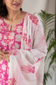 Image for Kusvaa Kuoj08b Pink White Lotus Jaal Kurta Dupatta Set Closeup