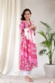 Image for Kusvaa Kuoj08b Pink White Lotus Jaal Kurta Dupatta Set Side Fall