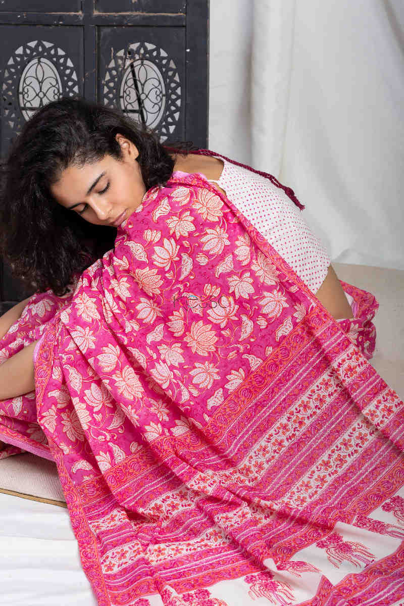 Image for Kusvaa Kuojs01 Lotus Pink Jaal Chanderi Saree Pallu