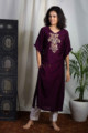 Image for Kusvaa Kupa05 Plum Dola Silk Kurta Front
