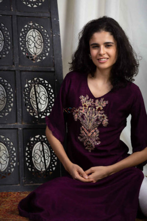 Image for Kusvaa Kupa05 Plum Dola Silk Kurta Sitting