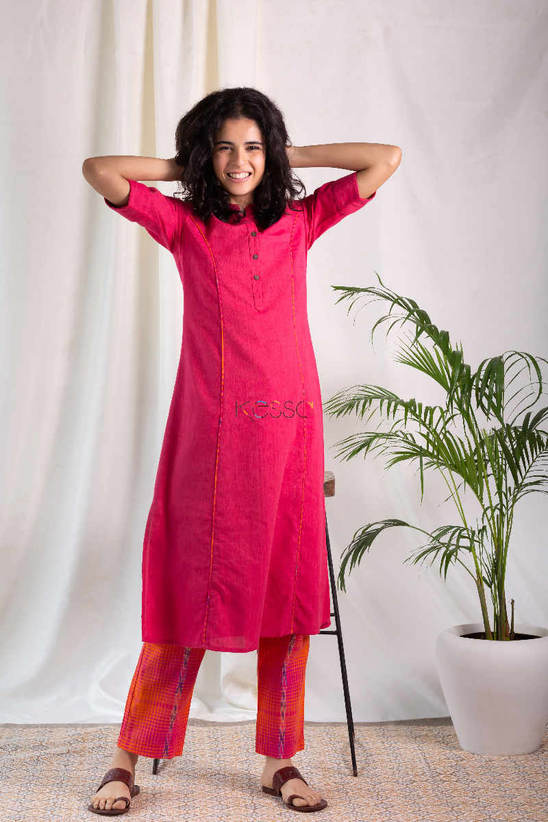 Image for Kusvaa Sa07 Punch Orange Magenta Kurta Pant Set Pose