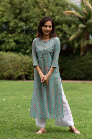 Image for Kusvaa Taf28 Froly Bay Leaf Straight Fit Kurta Featured