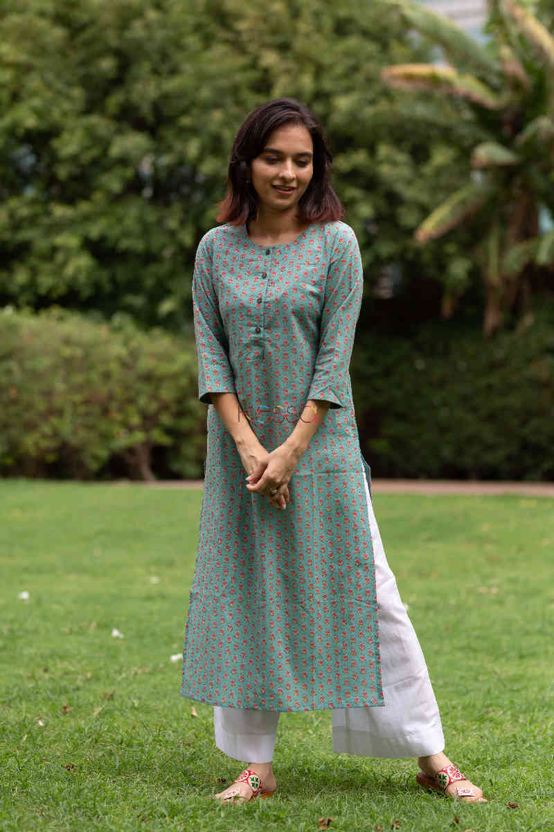 Image for Kusvaa Taf28 Froly Bay Leaf Straight Fit Kurta Featured