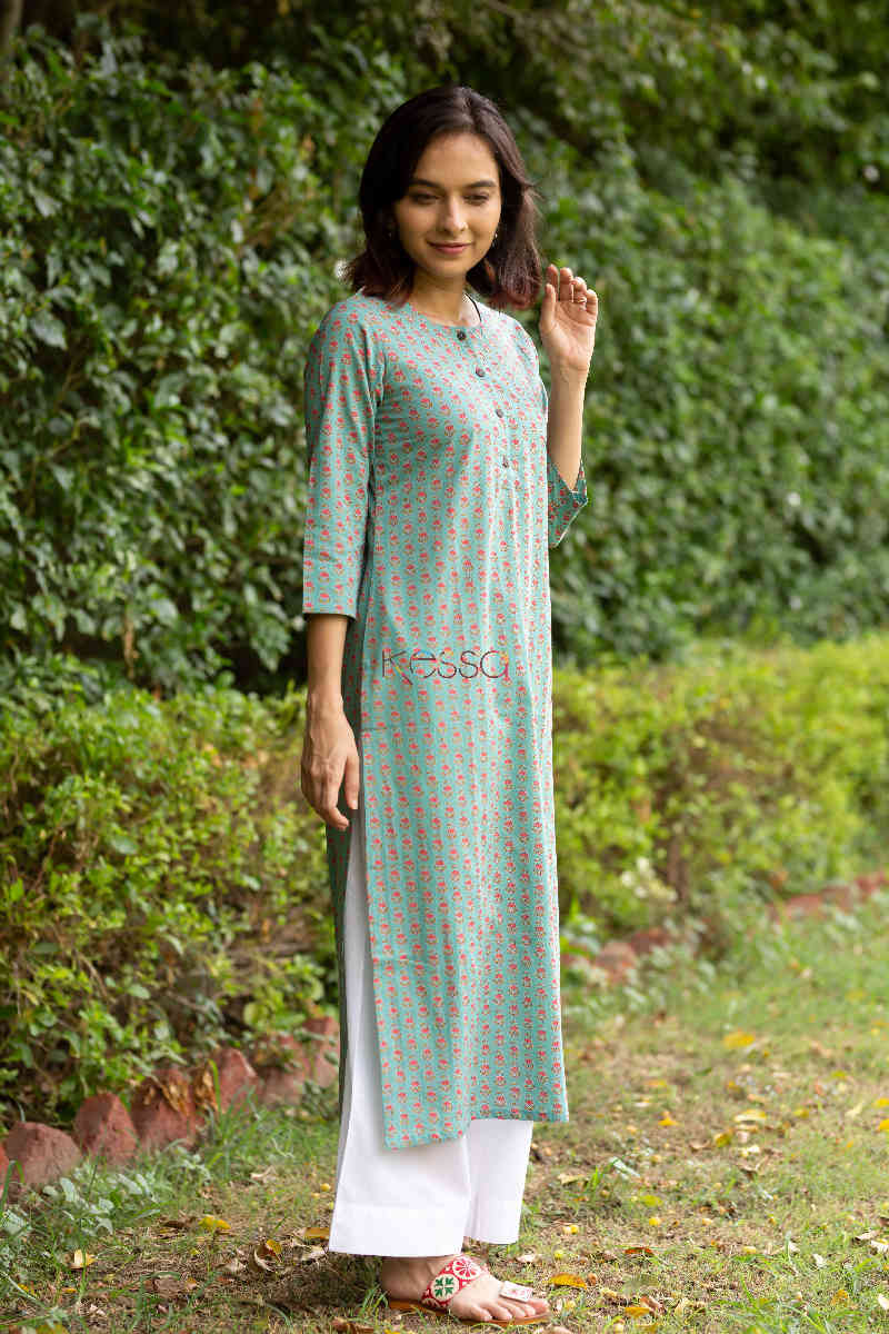 Image for Kusvaa Taf28 Froly Bay Leaf Straight Fit Kurta Side