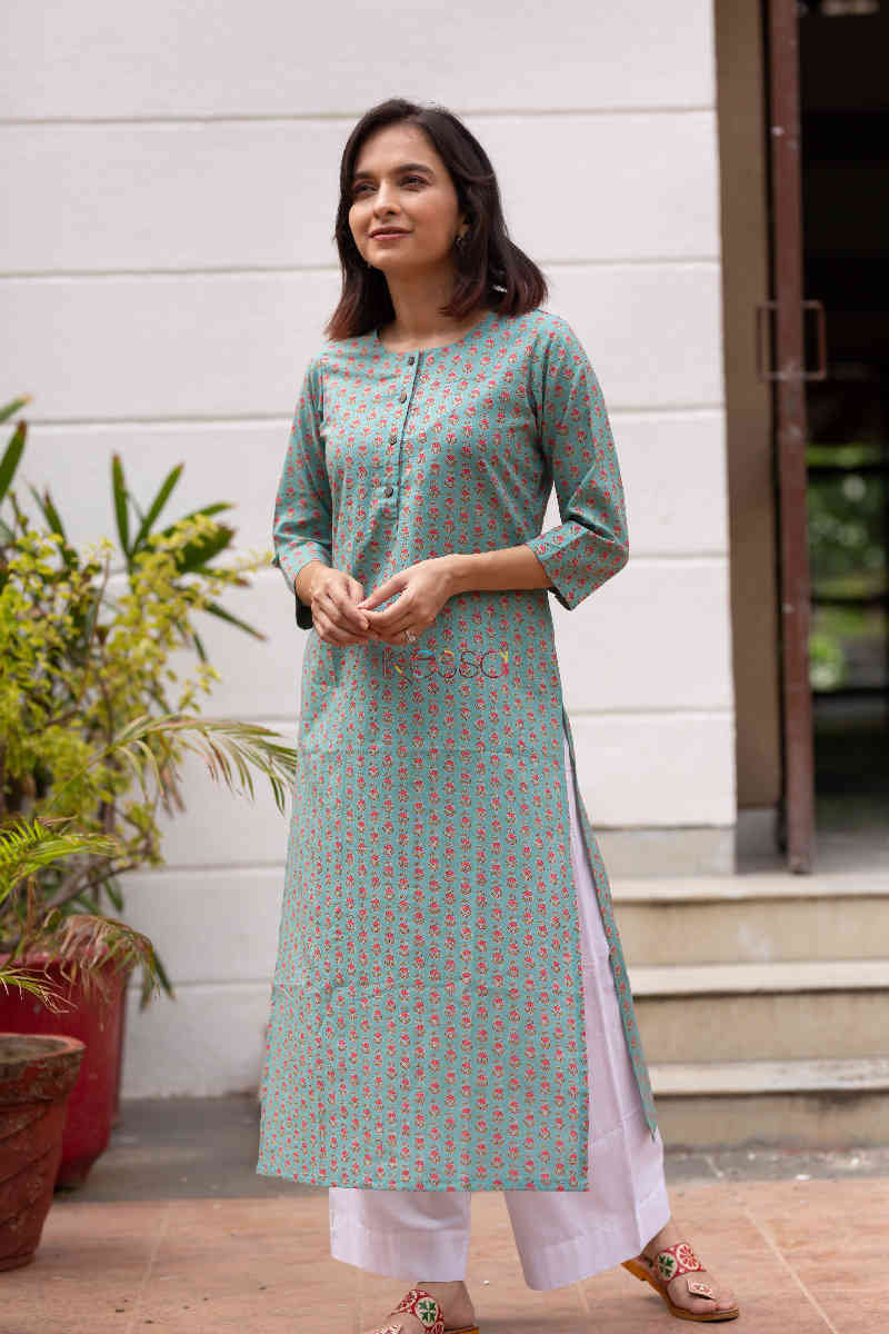 Image for Kusvaa Taf28 Froly Bay Leaf Straight Fit Kurta