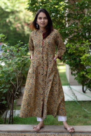 Image for Kusvaa Wa324a Sandal Wood Kalamkari A Line Kurta Featured