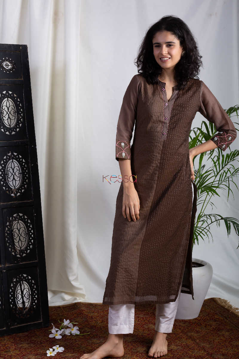 Image for Kusvaa Ws557 Irish Brown Chanderi Kurta Featured