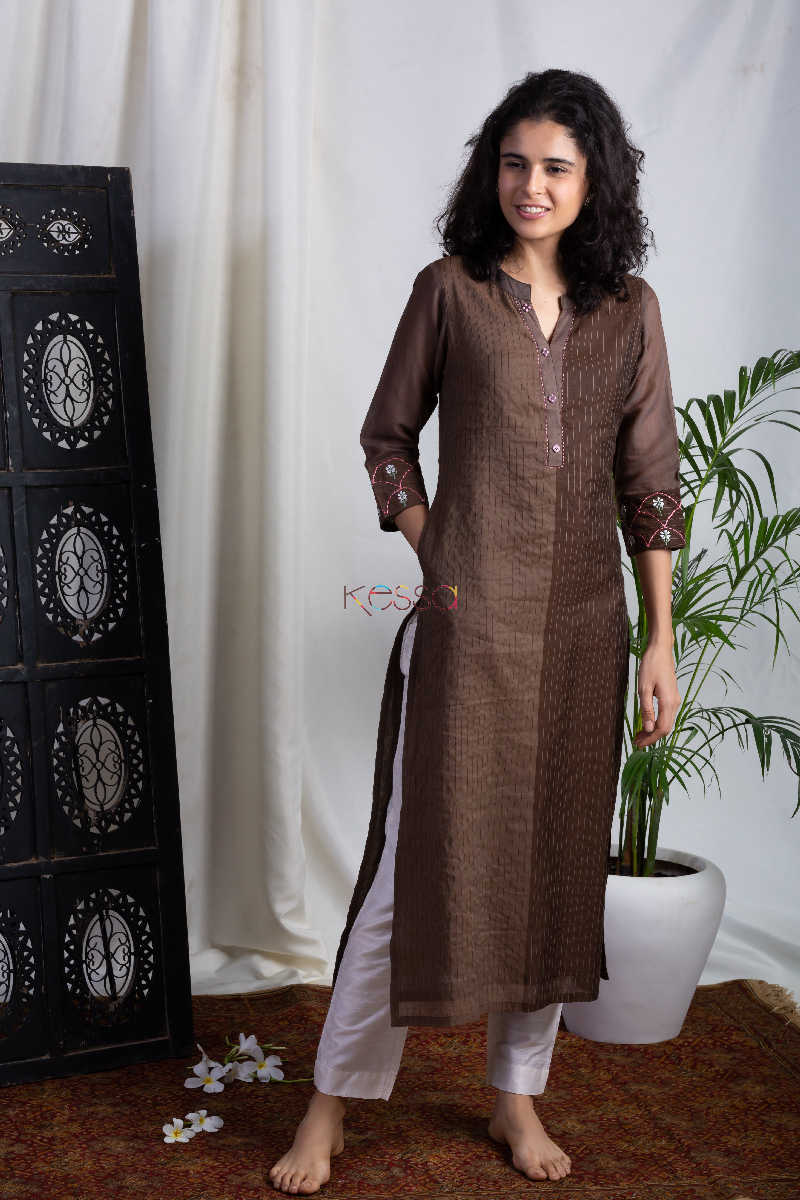 Image for Kusvaa Ws557 Irish Brown Chanderi Kurta Pocket