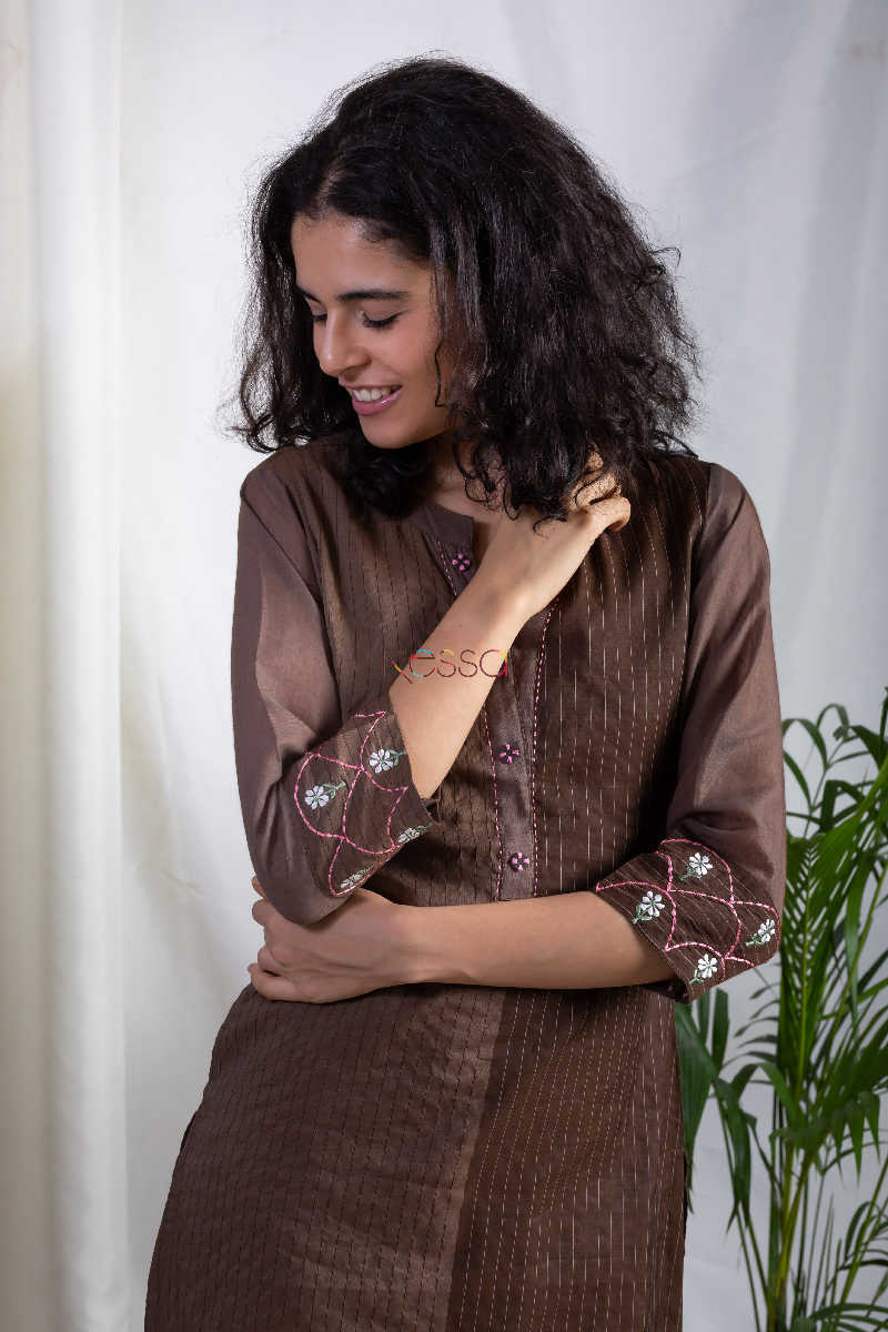 Image for Kusvaa Ws557 Irish Brown Chanderi Kurta