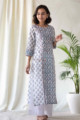 Image for Kusvaa Ws569 Manatee Blue Red Block Print Kurta Side Pose