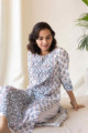 Image for Kusvaa Ws569 Manatee Blue Red Block Print Kurta Sitting
