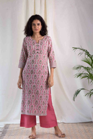 Image for Kusvaa Wsr118 Coral Tree Straight Fit Kurta Featured