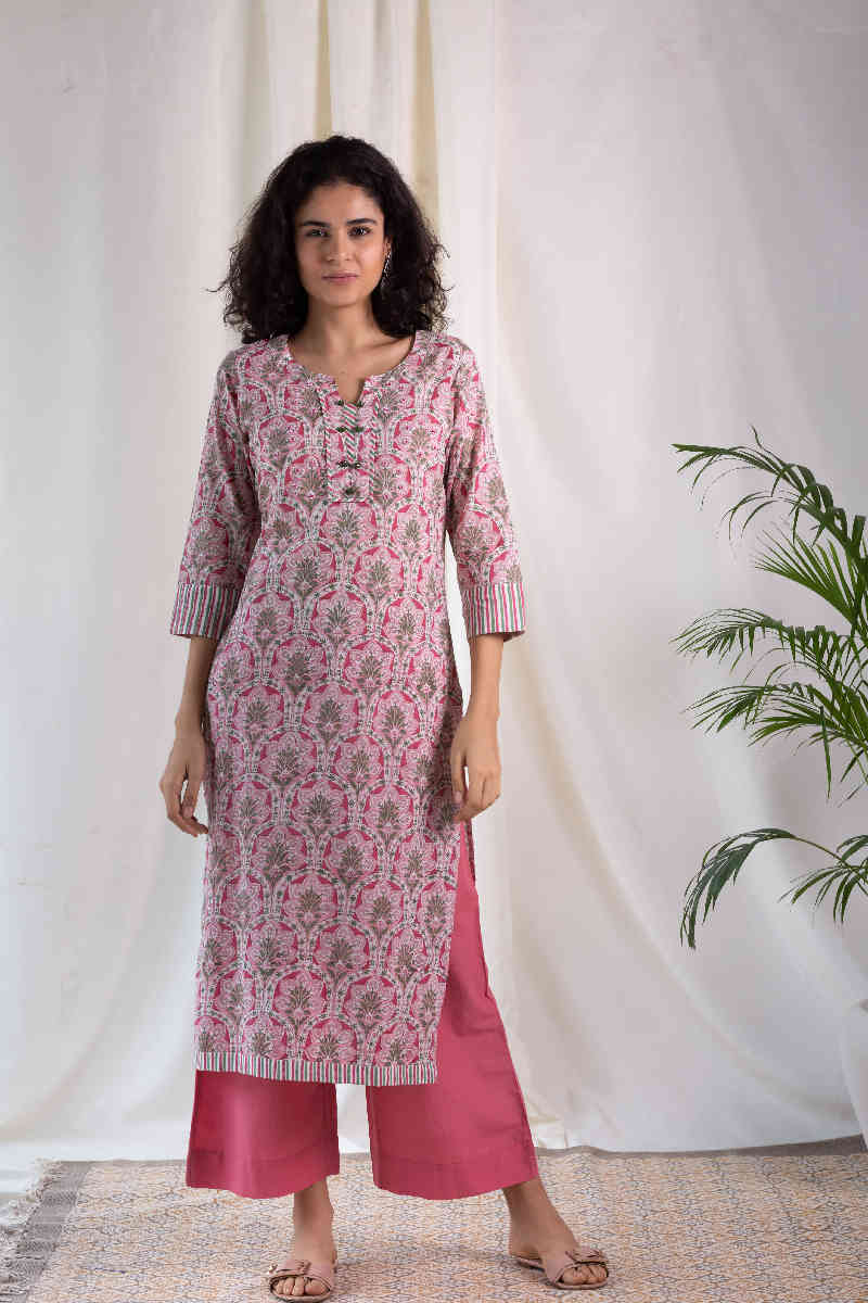 Image for Kusvaa Wsr118 Coral Tree Straight Fit Kurta Featured