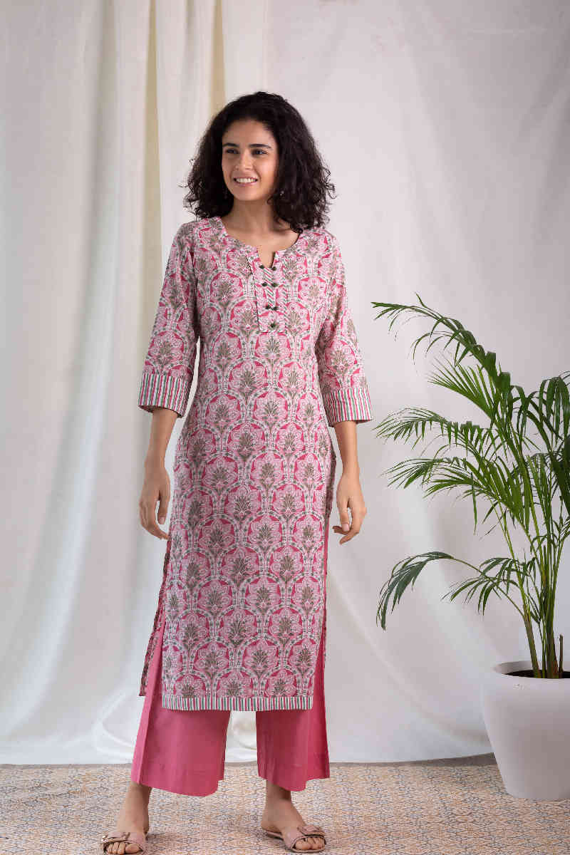 Image for Kusvaa Wsr118 Coral Tree Straight Fit Kurta Front