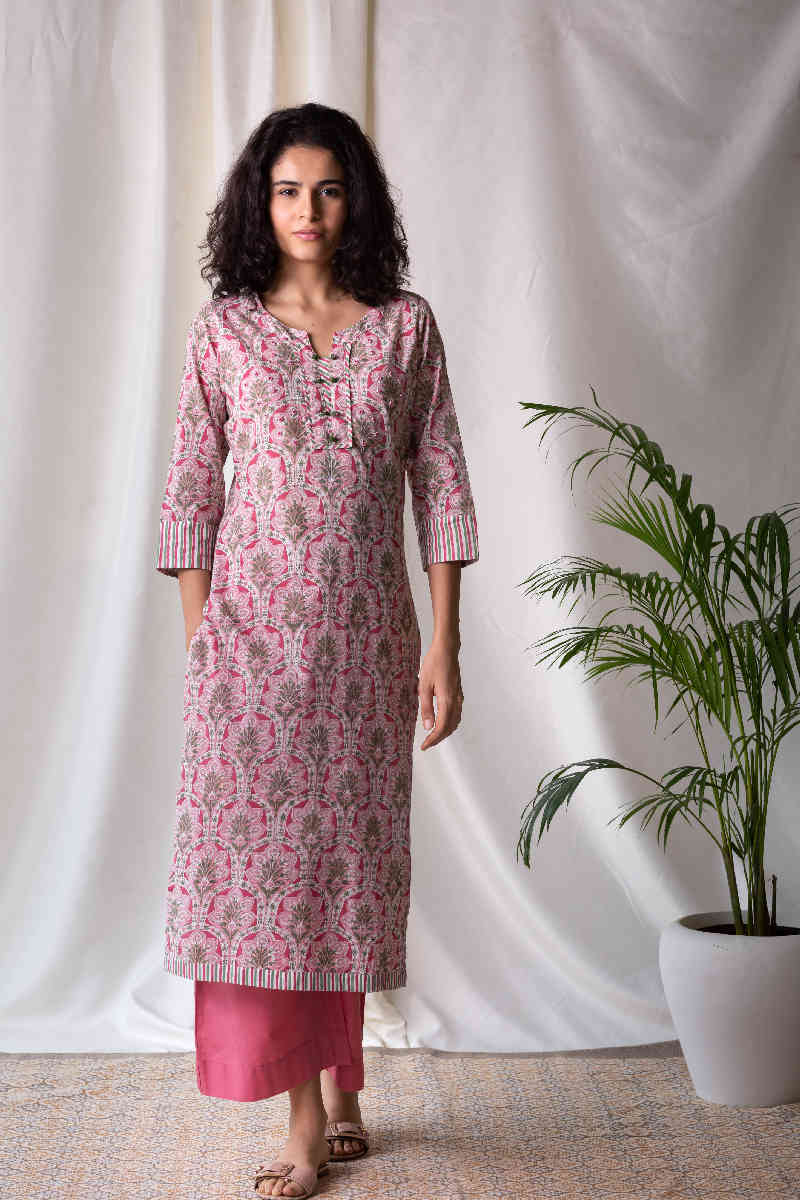 Image for Kusvaa Wsr118 Coral Tree Straight Fit Kurta Pocket