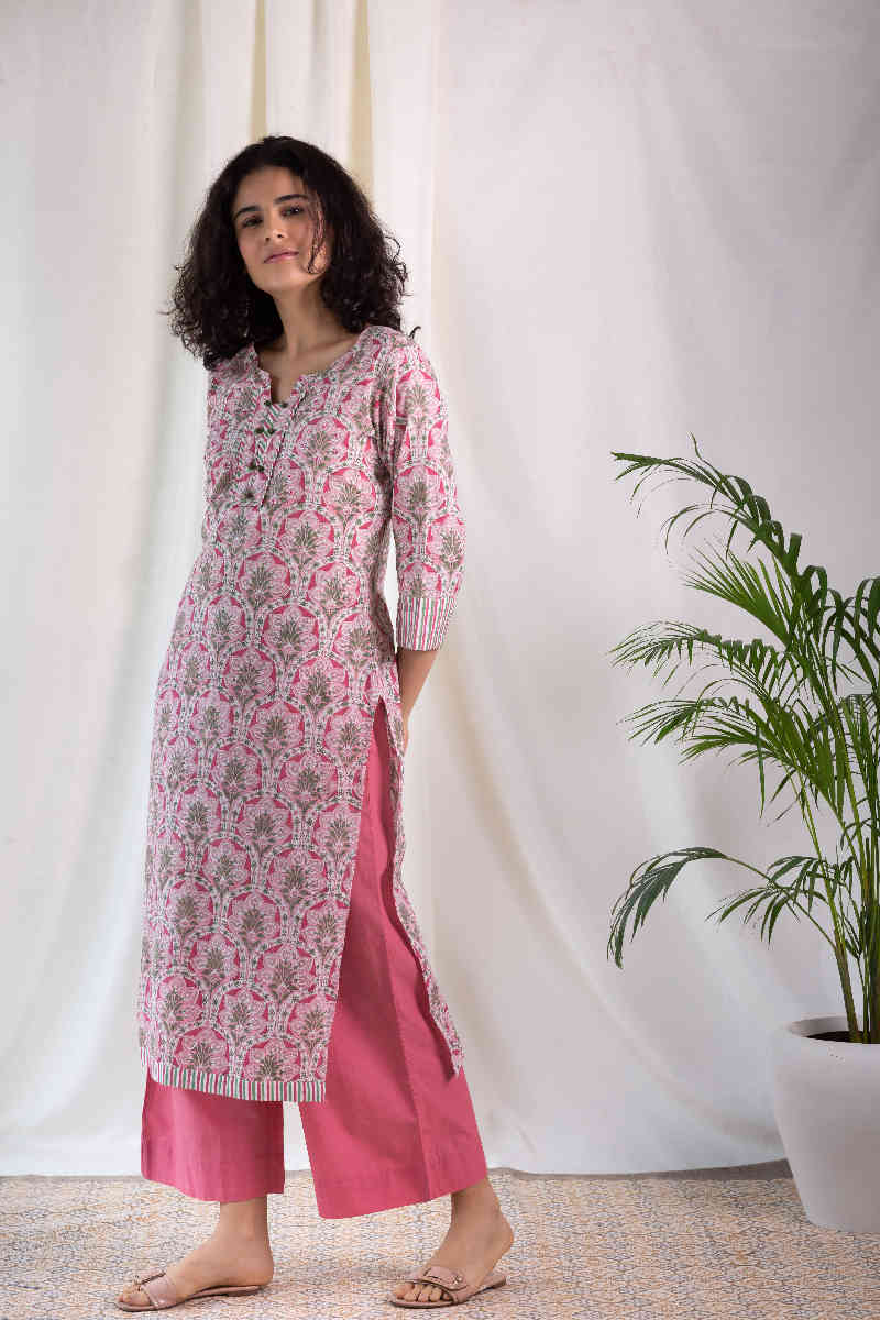 Image for Kusvaa Wsr118 Coral Tree Straight Fit Kurta Side