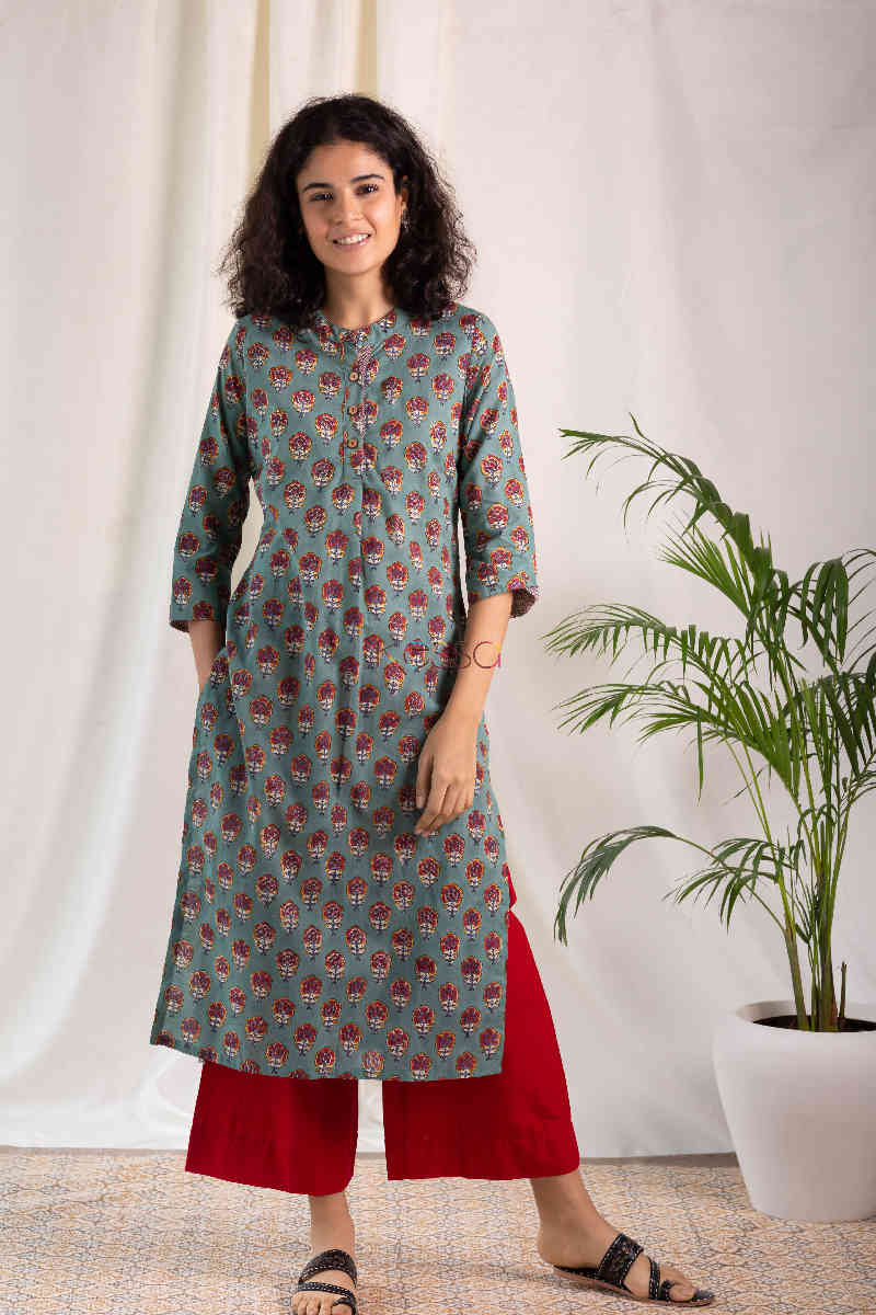 Image for Kusvaa Wsr119 Willow Grove Red Kurta Featured