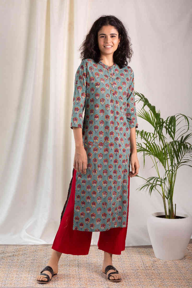 Image for Kusvaa Wsr119 Willow Grove Red Kurta Front