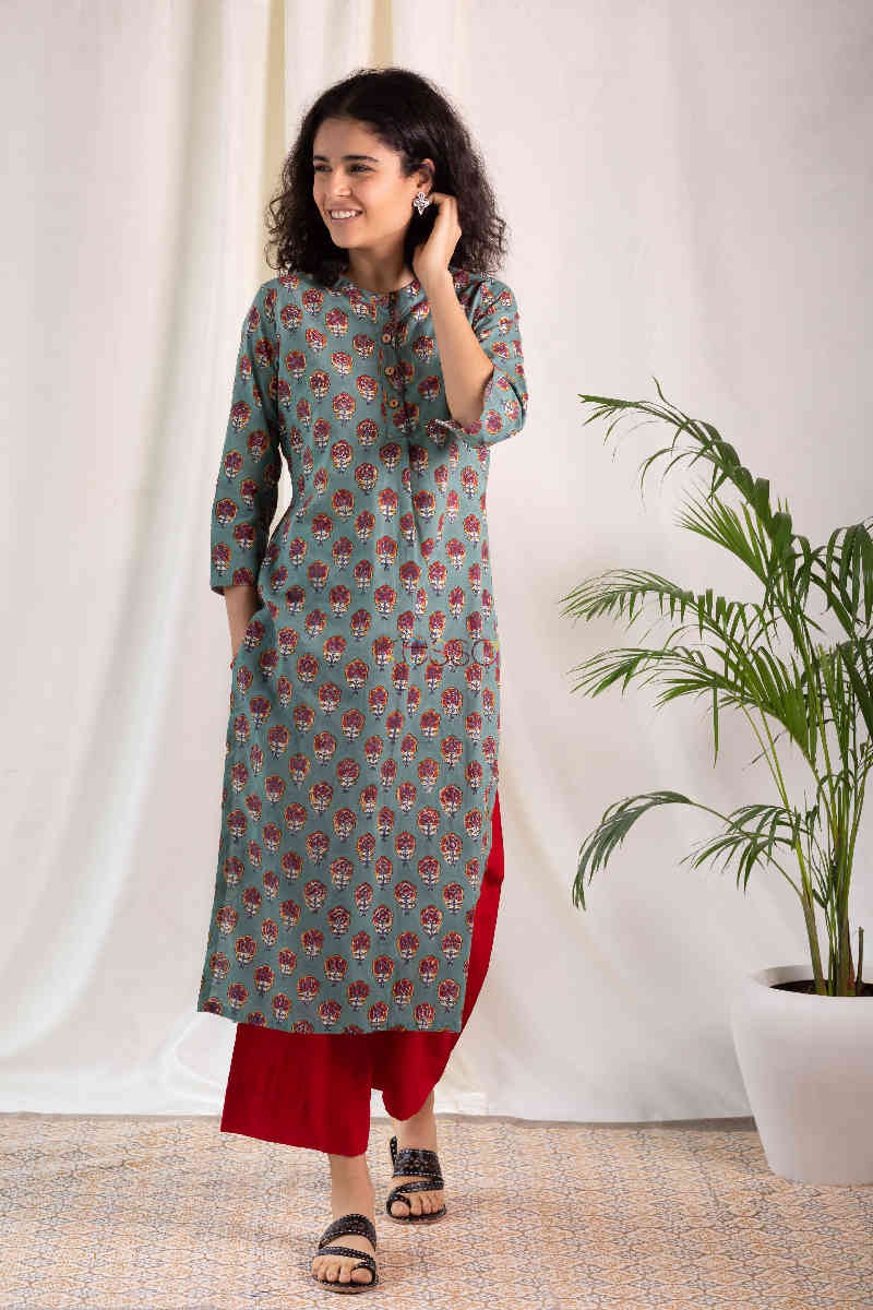 Image for Kusvaa Wsr119 Willow Grove Red Kurta Pocket