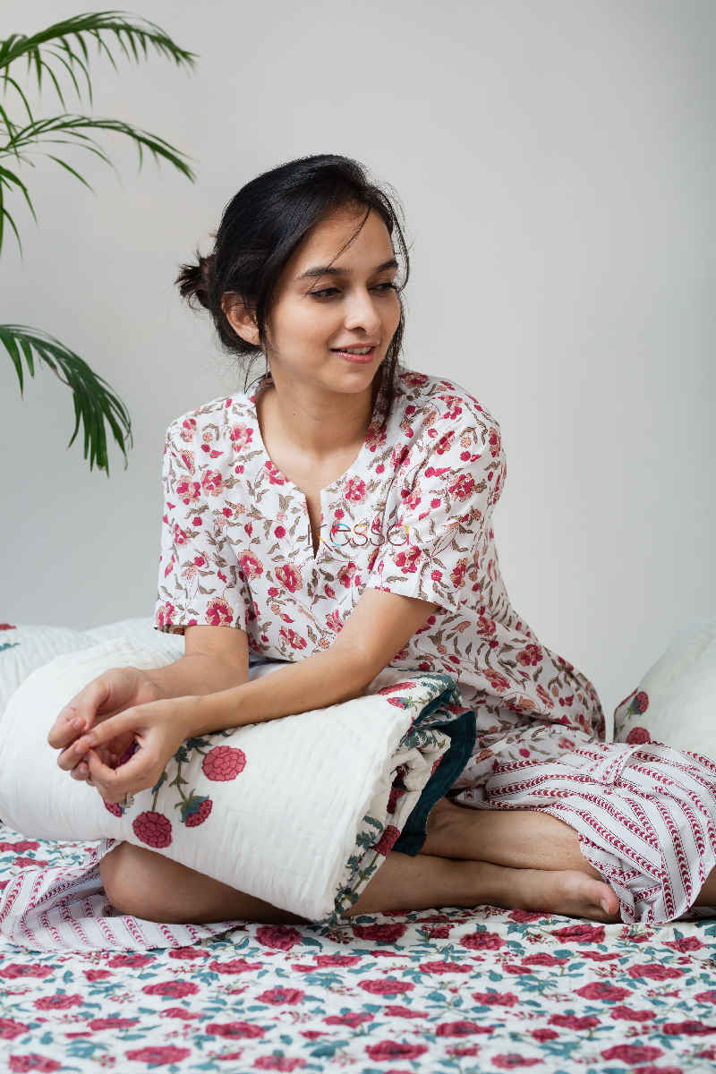 Image for De19 Old Rose Red Jammies Set Sitting