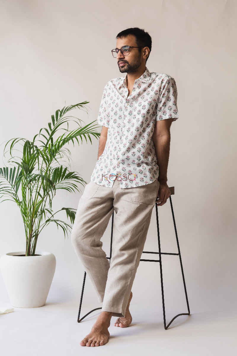 Image for Kusvaa Awk05 Oriental Pink White Block Print Cotton Shirt Featured