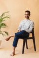 Image for Kusvaa Awk07 Bombay Blue Full Sleeves Men Short Kurta Sitting