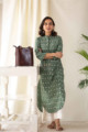 Image for Kusvaa Awp02 Kelp Green Batik Print Cotton Kurta Folded