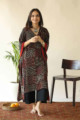 Image for Kusvaa Kc55 Persian Red Ajrakh Print Stripe Kaftan Pose Ue