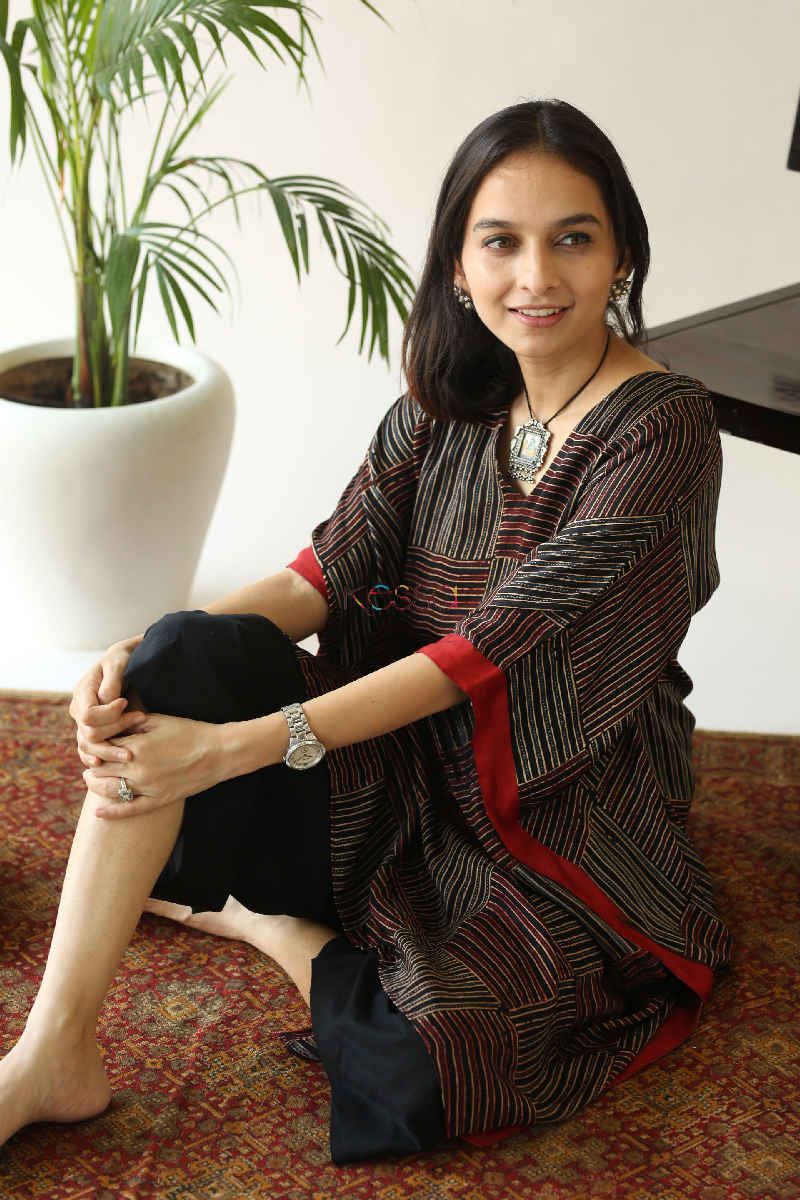 Image for Kusvaa Kc55 Persian Red Ajrakh Print Stripe Kaftan Sitting Ue