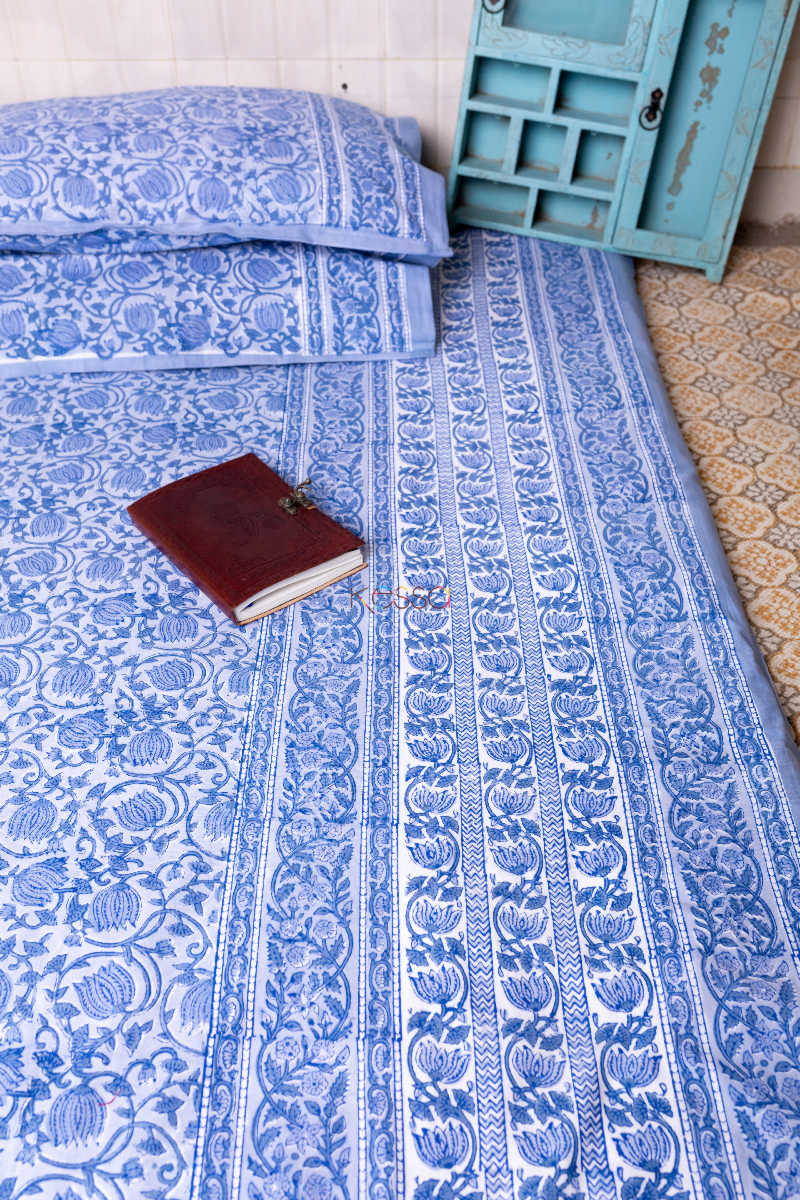 Image for Kusvaa Kjb02 San Marino Blue Bedsheet With Two Pillow Cover 2