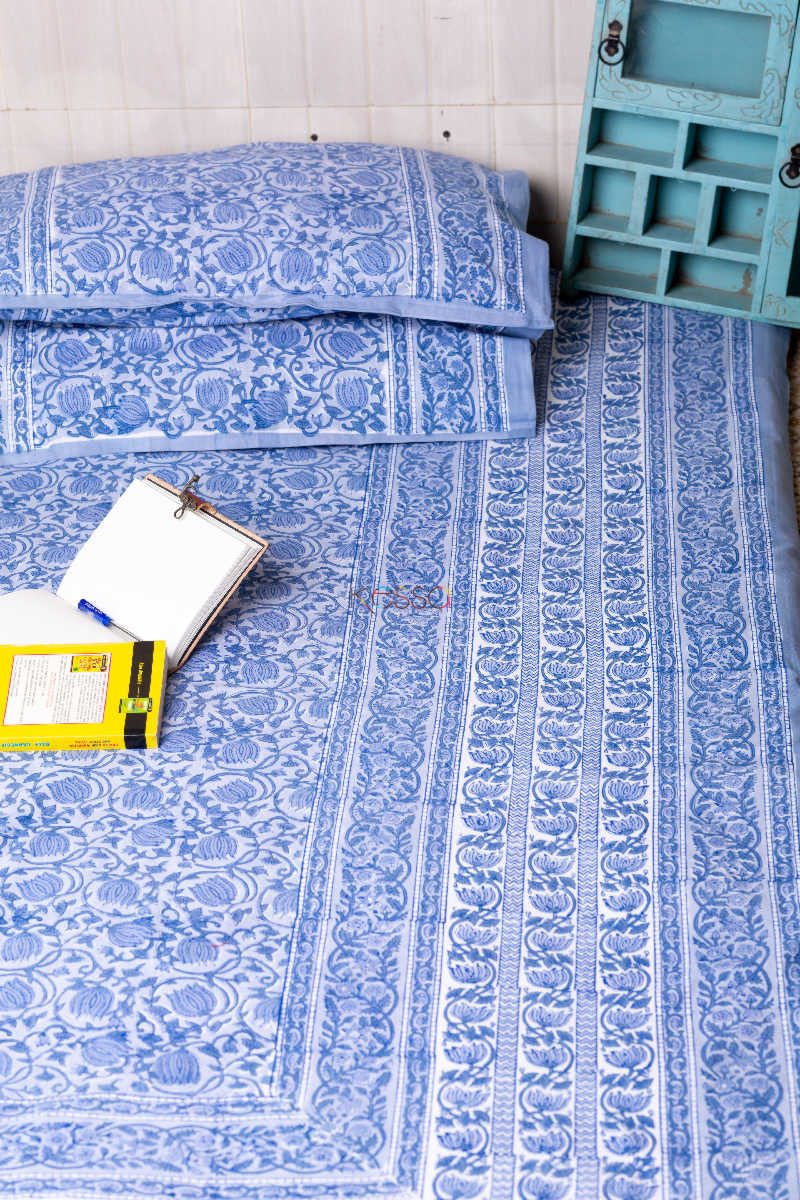 Image for Kusvaa Kjb02 San Marino Blue Bedsheet With Two Pillow Cover