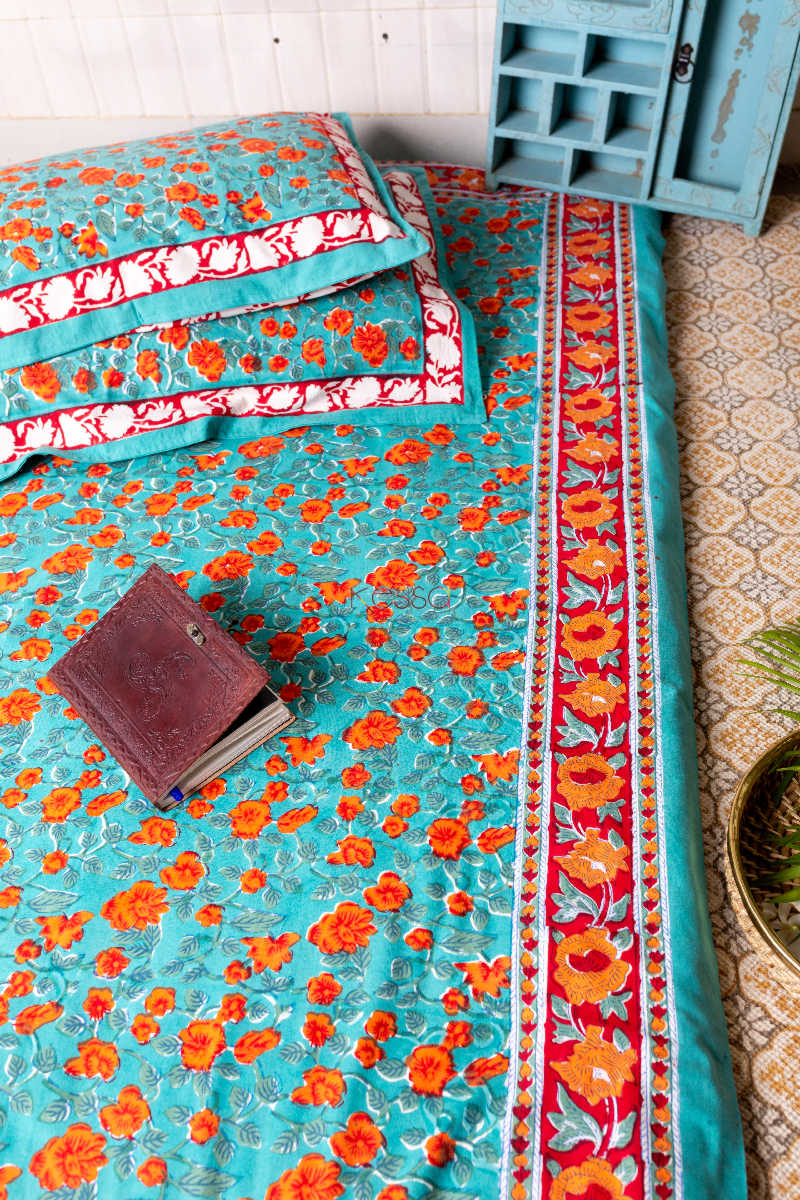 Image for Kusvaa Kjb04 Bright Turquoise Bedsheet With Two Pillow Cover