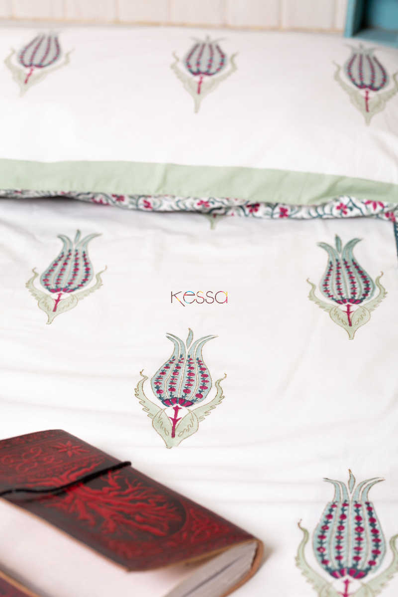 Image for Kusvaa Kpb16 Olive Haze Green Double Bedsheet Two Pillow Covers Close