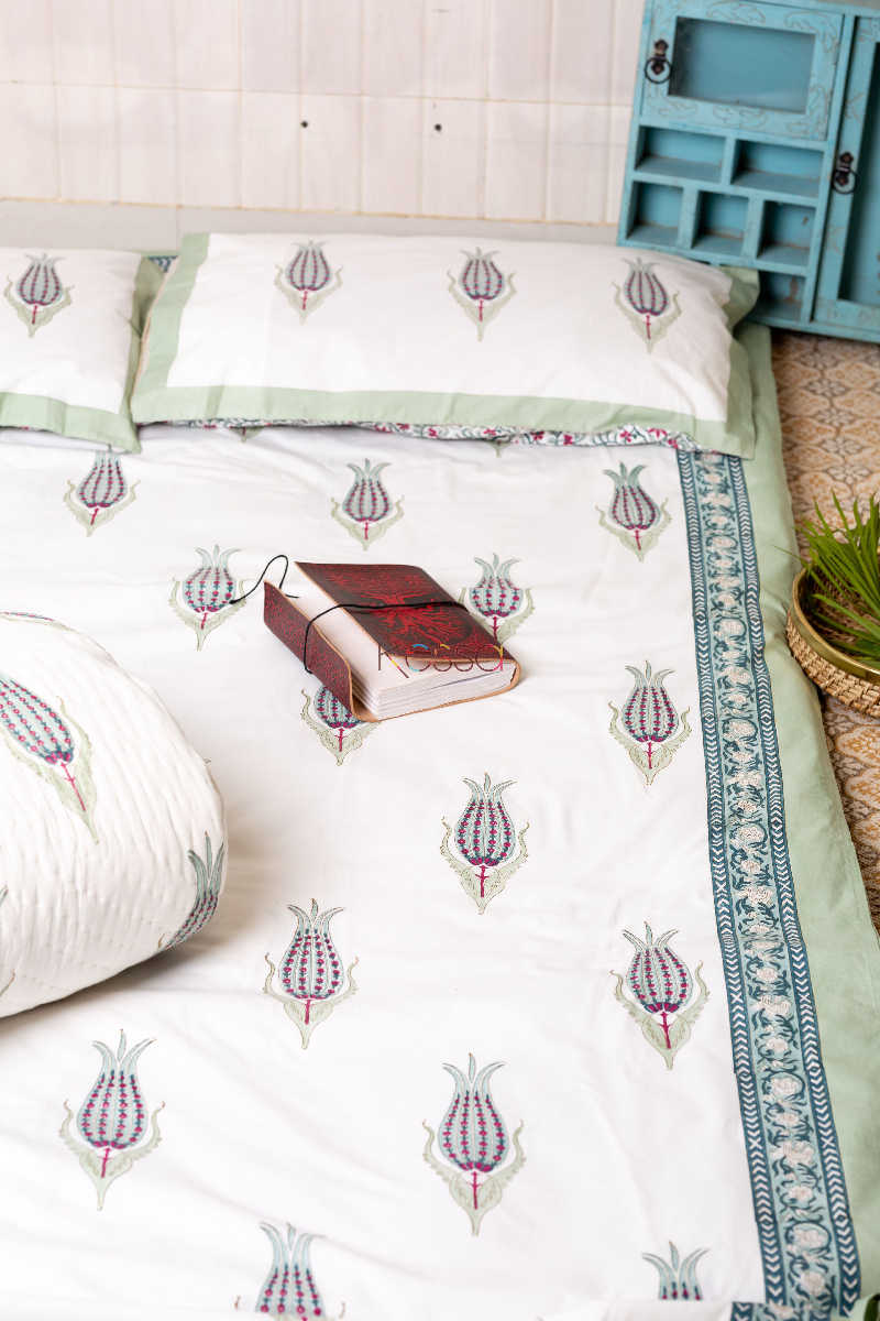 Image for Kusvaa Kpb16 Olive Haze Green Double Bedsheet Two Pillow Covers