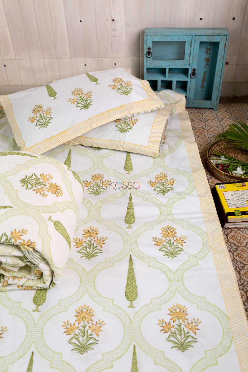 Image for Kusvaa Kpb19 Harvest Gold Mughal Print Bedsheet With Two Pillow Covers 2