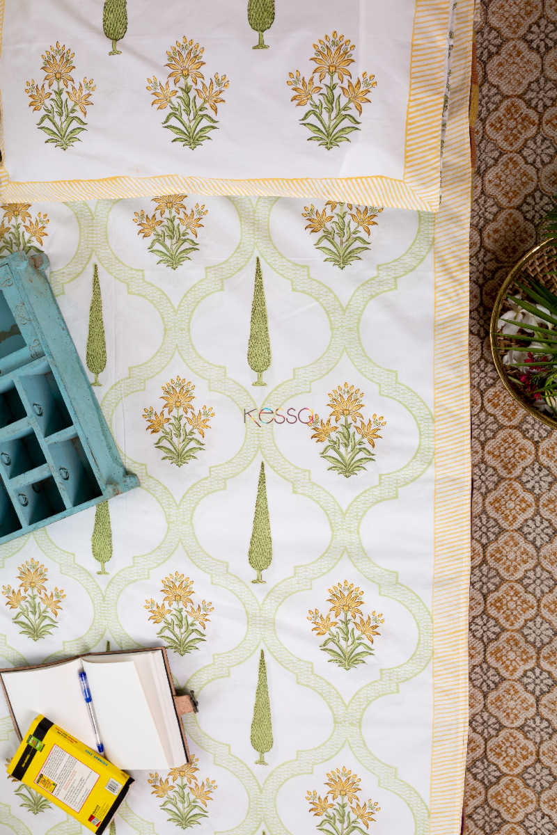 Image for Kusvaa Kpb19 Harvest Gold Mughal Print Bedsheet With Two Pillow Covers