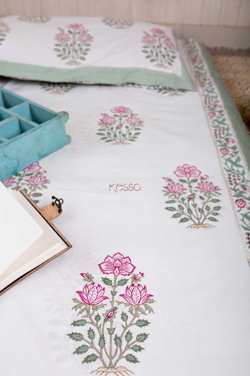 Image for Kusvaa Kpb22 Viola Pink And Green Bedsheet With Two Pillow Cover 2