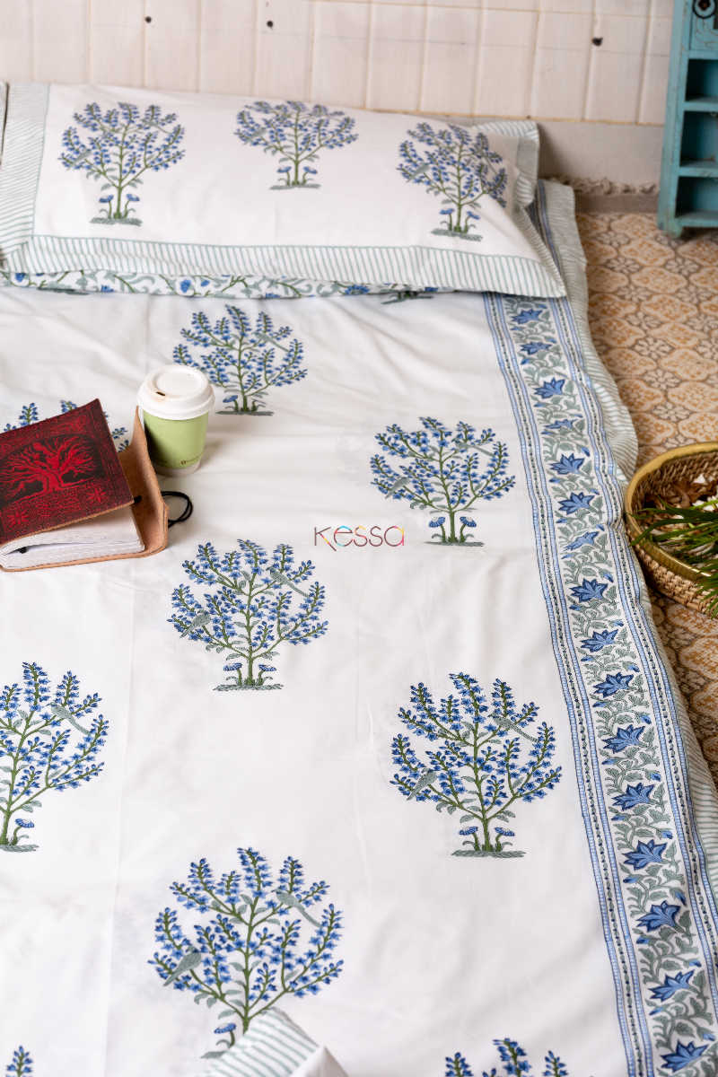Image for Kusvaa Kpb25 Ship Cove Blue Grey Bedsheet With Two Pillow Cover